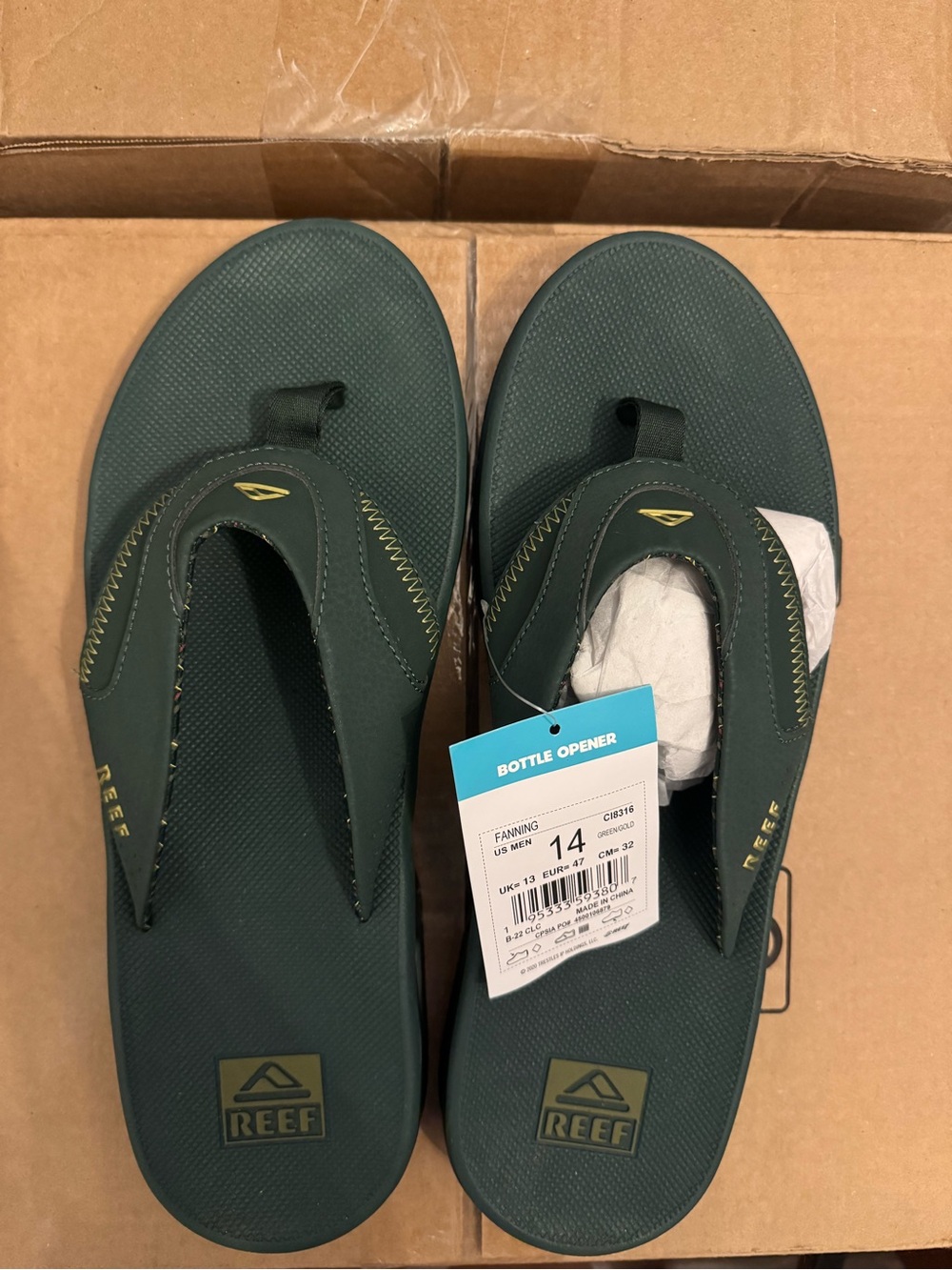 Reef Fanning Men's Sandals Green/Gold 14 Medium-Ltd. Edition St. Patrick’s/Beer